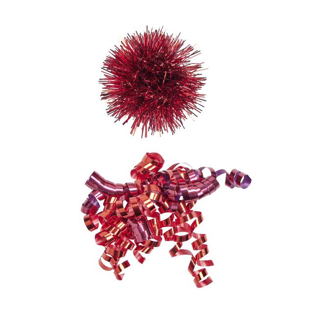 Noeud cadeau avec pompons et frisettes H15cm (5 mod&egrave;les)