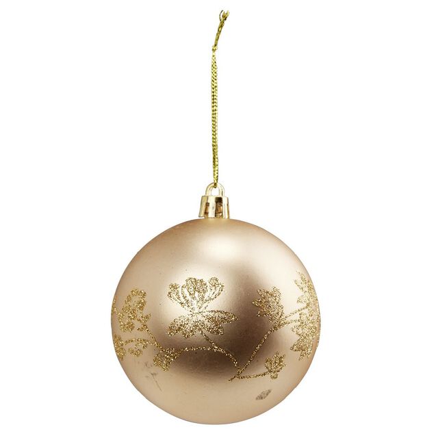 Boule de Noël imprimé fleur pailleté doré Ø8cm