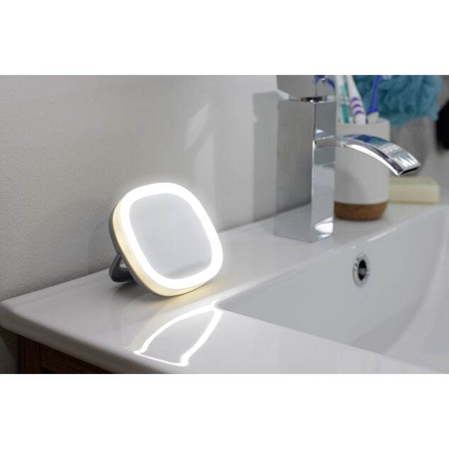 Mini miroir LED carr&eacute; en plastique et m&eacute;tal 9x9cm