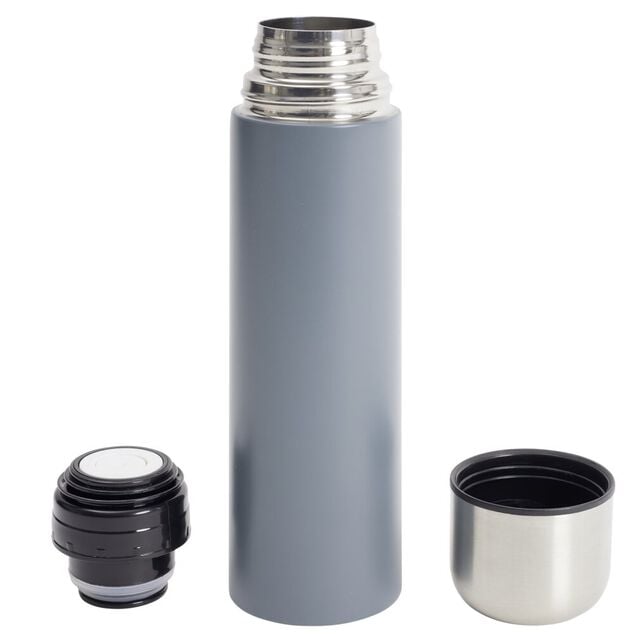 Bouteille isotherme thermos inox 500ml avec tasse int&eacute;gr&eacute;e gris fonc&eacute; &Oslash;7xH24cm