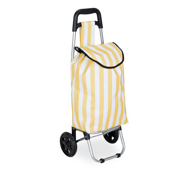 Chariot de courses 25L &agrave; roulettes rayures color&eacute;es H80cm (2 mod&egrave;les bleu ou jaune)