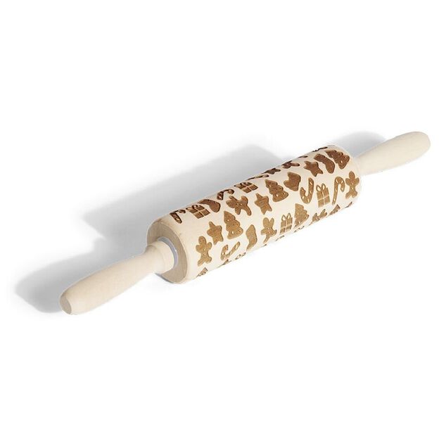 Rouleau &agrave; p&acirc;tisserie en bois grav&eacute; d&eacute;cor No&euml;l &Oslash;5x35cm