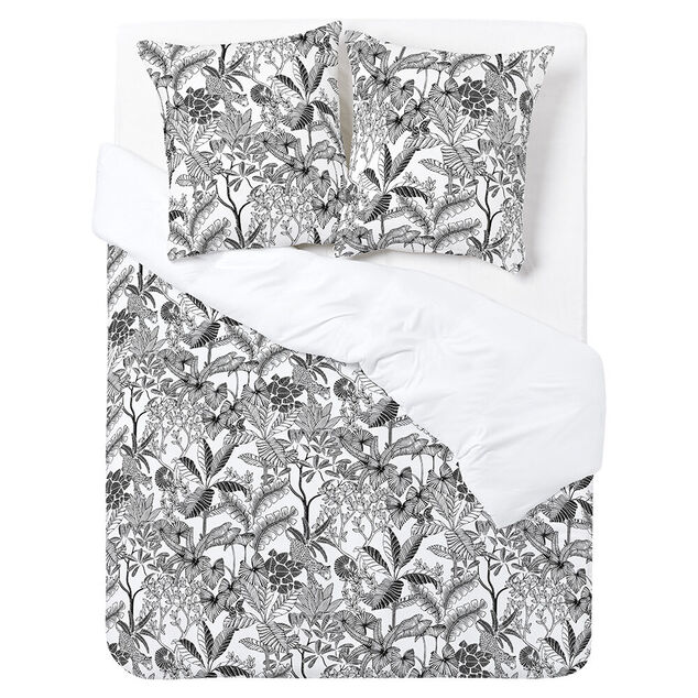 Parure de lit 2 personnes 240x220cm r&eacute;versible jungle noir et blanc
