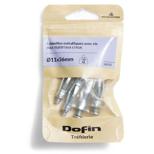 4 chevilles m&eacute;talliques pour mat&eacute;riaux creux avec vis - &Oslash;11x36 mm