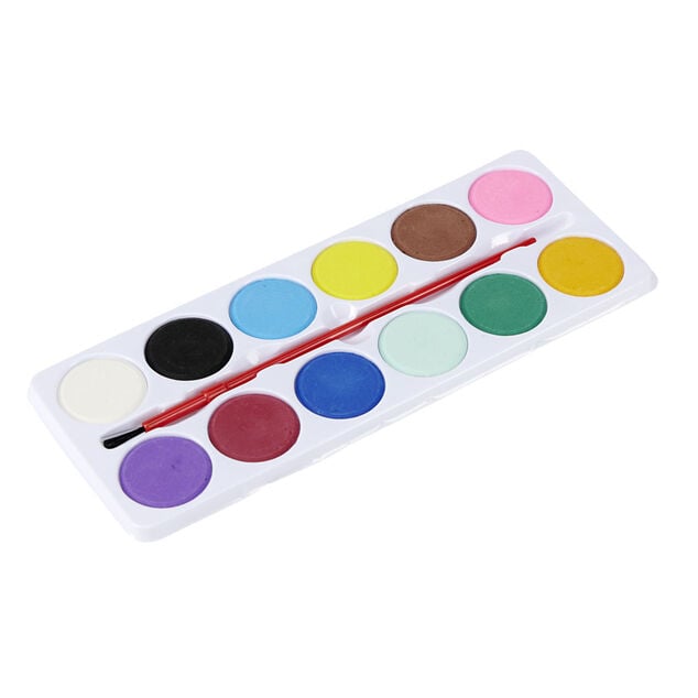 Palette de peinture &agrave; l'eau 12 couleurs avec pinceau 8x25cm