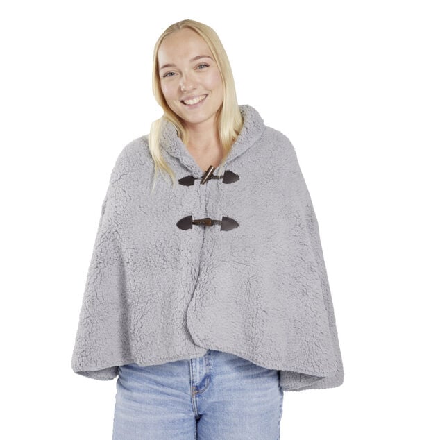 Veste plaid ch&acirc;le moutonn&eacute; gris 75x150cm avec boutons &agrave; brandebourg