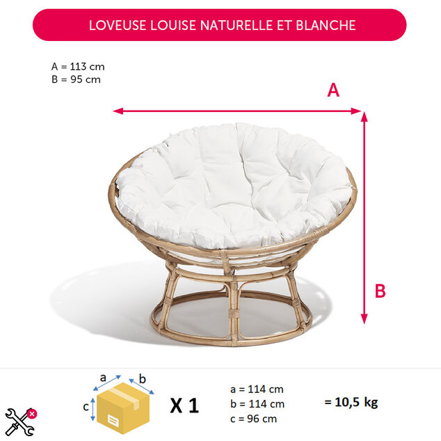 Loveuse Louise rotin avec coussin blanc 113x101xH95cm