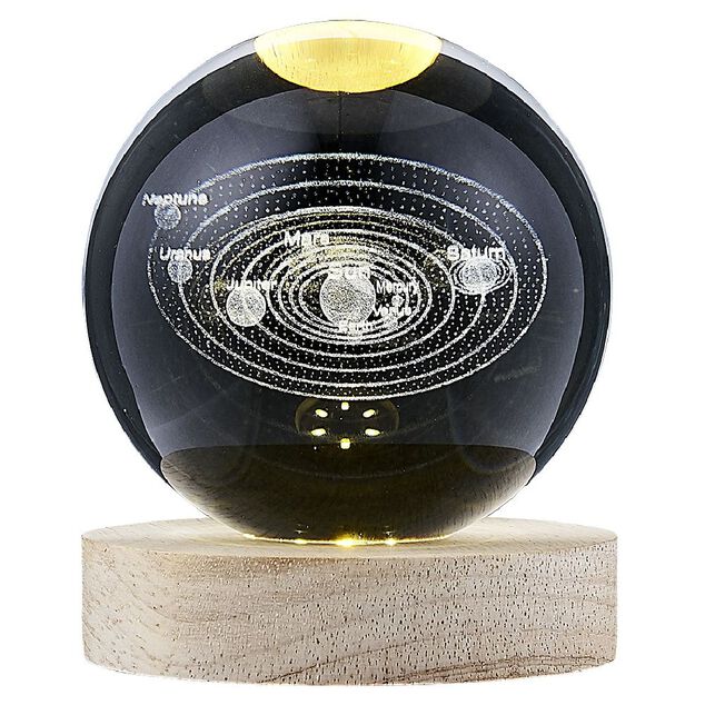 Boule de cristal grav&eacute;e socle LED th&egrave;me astro &Oslash;9xH10cm