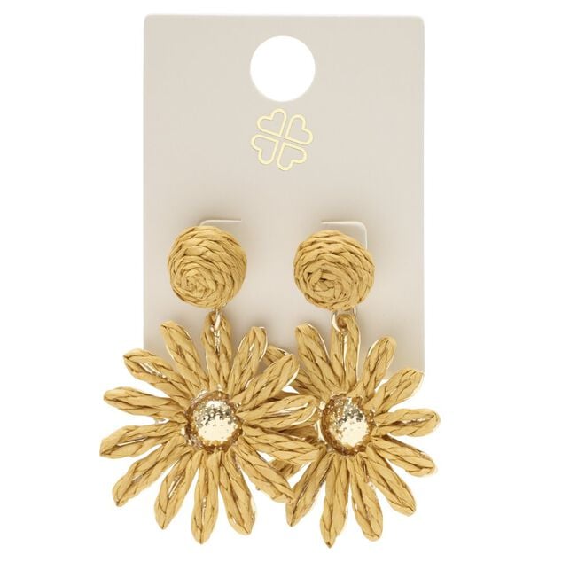 Boucles d'oreilles fleur raphia marron L5cm