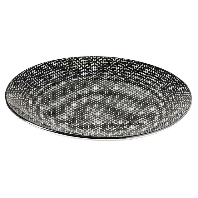Assiette plate ronde motif g&eacute;om&eacute;trique noir et blanc &Oslash;26.5cm (3 mod&egrave;les)