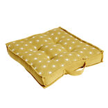Coussin de sol carré jaune moutarde motifs pois blancs 40x40cm