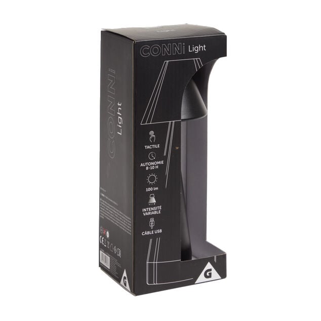 Lampe de table Conni USB tactile noire &Oslash;9,5xH22,5cm
