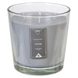 Bougie 4 m&egrave;ches senteur coton gris dans verre transparent