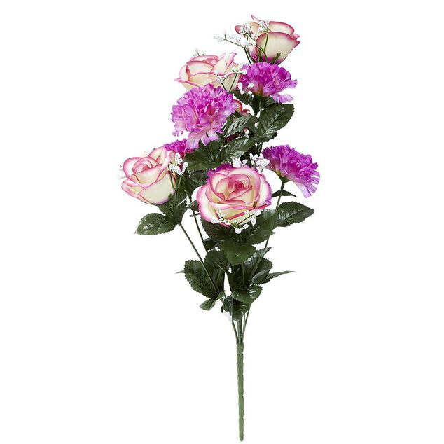 Piquet de rose et oeillet bouquet fleur artificielle 10 t&ecirc;tes &Oslash;25xH52cm