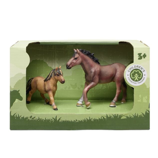 Figurine jument avec son poulain animaux plastique vert 10x3xH9,5cm