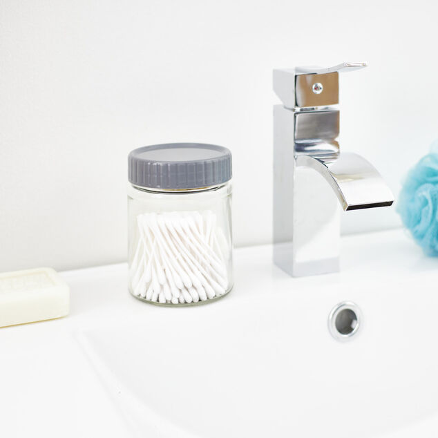 Bocal alimentaire en verre x2 couvercle plastique gris Ø8xH10,5cm