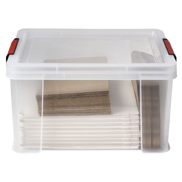 Box de rangement transparente couvercle clips rouge 17 L