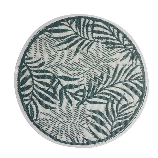Tapis d'ext&eacute;rieur India rond motif feuillage vert &Oslash;180 cm