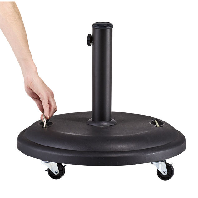 Pied de parasol rond en b&eacute;ton rev&ecirc;tement plastique noir 25 kg