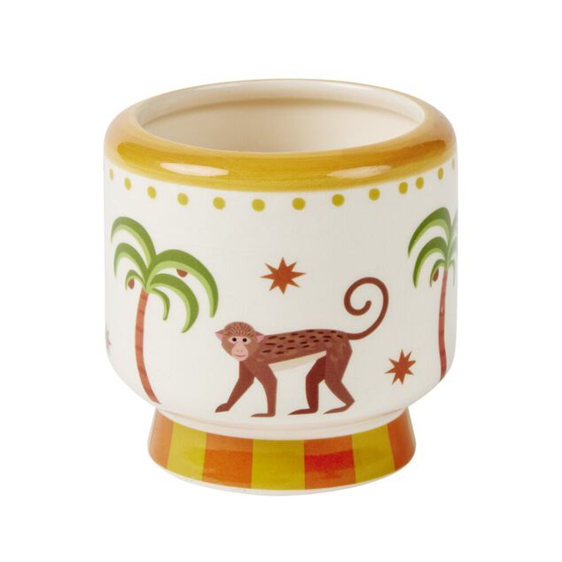 Bougie parfum&eacute;e dans pot c&eacute;ramique motif animal tropical &Oslash;8xH8cm (3 mod&egrave;les)