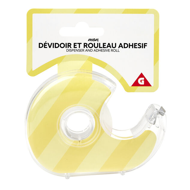 Rouleau adhésif avec dévidoir plastique transparent
