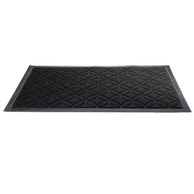 Tapis d'entr&eacute;e ext&eacute;rieur antid&eacute;rapant 75x45cm polyester et caoutchouc noir