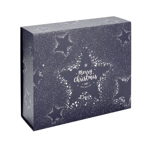 Bo&icirc;te cadeau No&euml;l pliable fermeture magn&eacute;tique Merry Christmas bleu 30x35cm