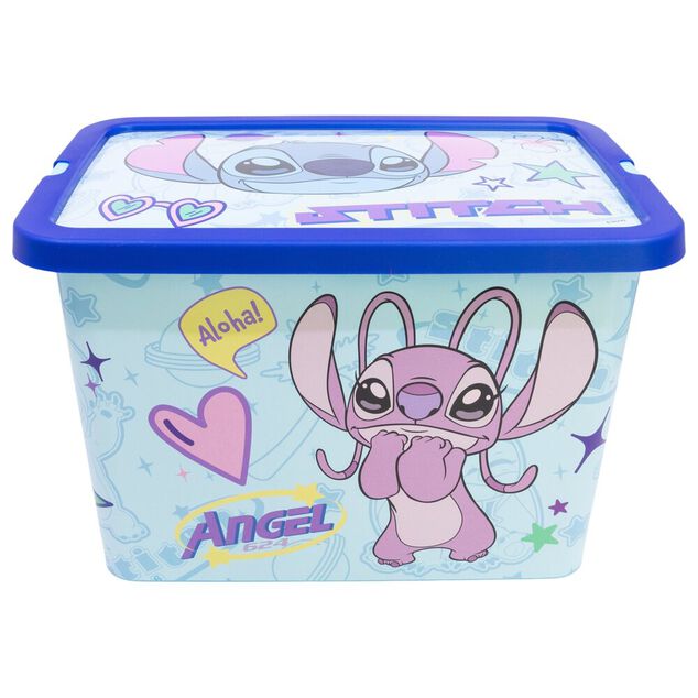 Box de rangement Disney Stitch et Angel 23L plastique bleu 40x30xH27,5cm