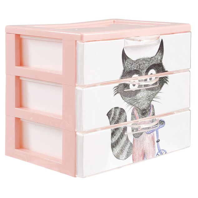 Bo&icirc;te bloc 3 tiroirs plastique d&eacute;cor animal H15,5 cm