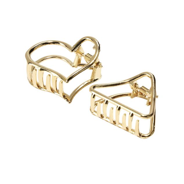 Pince &agrave; cheveux mini x2 forme triangle et coeur ajour&eacute; m&eacute;tal dor&eacute;