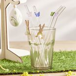 Paille en verre x4 d&eacute;cor papillon avec goupillon L20cm