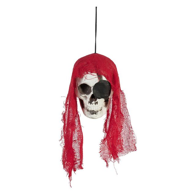 T&ecirc;te squelette pirate &agrave; suspendre Halloween rouge ou noir