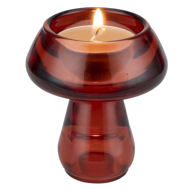 Bougeoir forme champignon verre &Oslash;6XH7 cm (3 mod&egrave;les rouge/vert/jaune)
