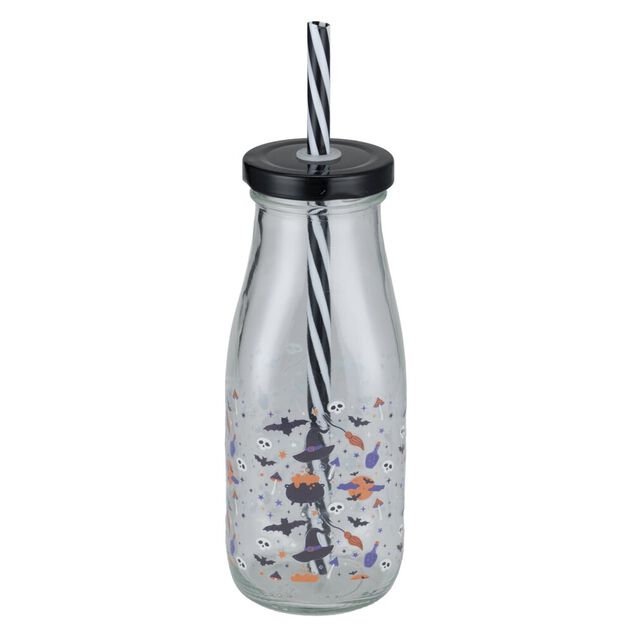 Gobelet paille Halloween 31cl verre motif phosphorescent (3 mod&egrave;les)
