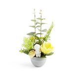 Composition funéraire ange avec rose/eucalyptus jaune Ø16xH28cm