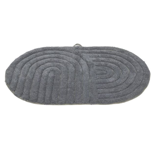 Tapis salle de bain ovale coton textur&eacute; gris anthracite 45x70cm