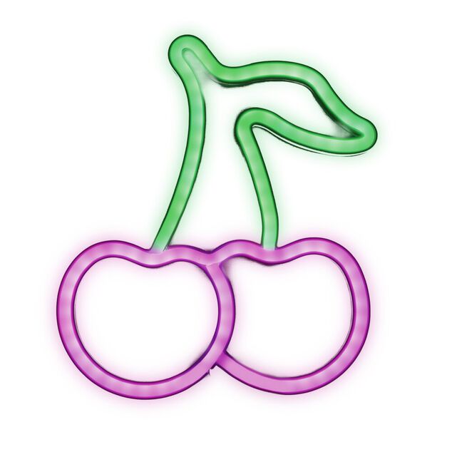 D&eacute;coration murale lumineuse n&eacute;on forme cerise rose et vert 20x22cm