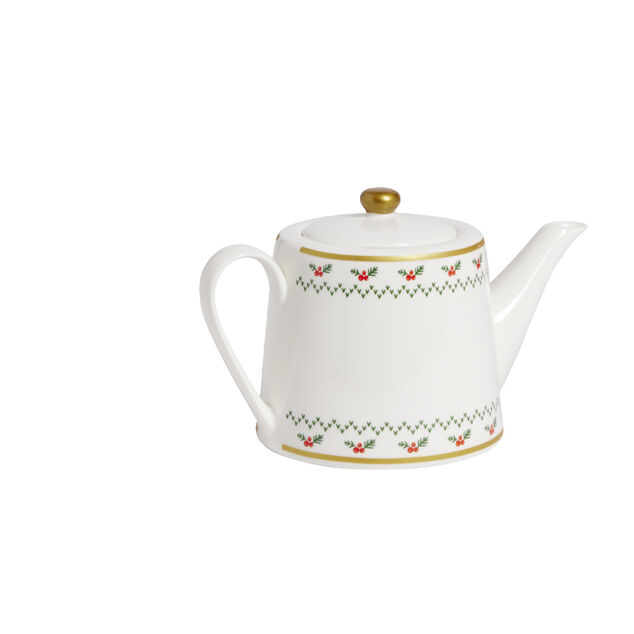 Theière de Noël 1,2L blanche et dorée motifs houx