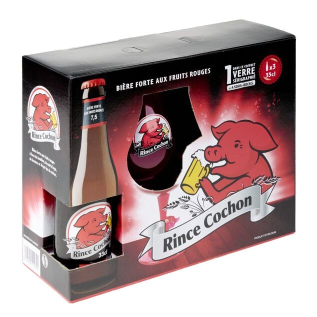 Coffret bi&egrave;re Rince Cochon fruits rouges x3 bouteilles 33cl + 1 verre