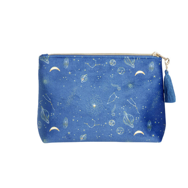Pochette velours motif cosmic astro 21x7,5xH15,5cm - 2 mod&egrave;les bleu ou rouge