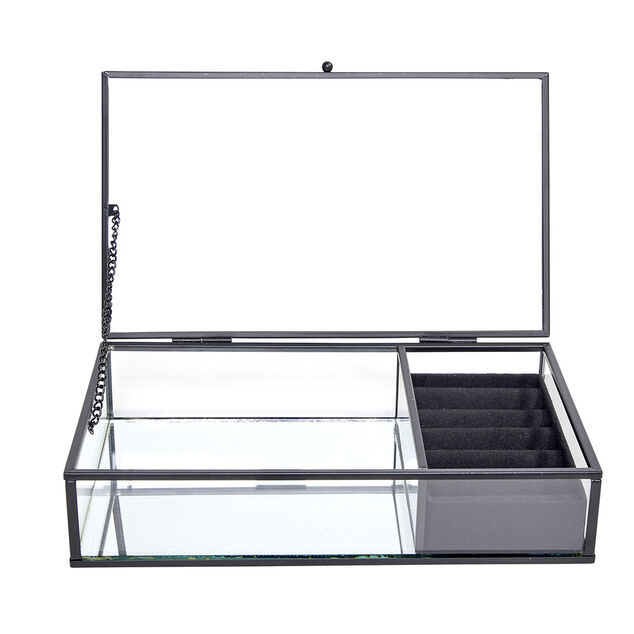 Bo&icirc;te &agrave; bijoux m&eacute;tal et verre 23x14,5xH5cm (2 mod&egrave;les dor&eacute; ou noir)