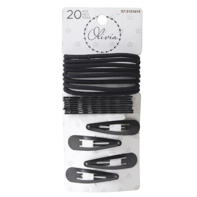 Barrette à cheveux x8 et élastique x12
