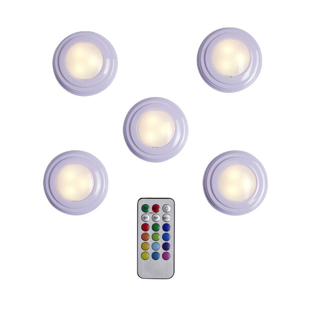 Spot LED x5 RGB avec t&eacute;l&eacute;commande &Oslash;6,8cm