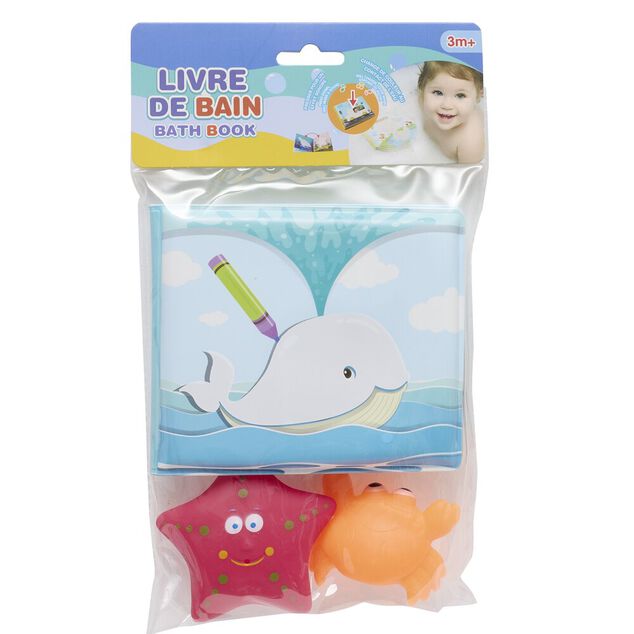 Livre de bain avec 2 jouets plastique (2 mod&egrave;les)