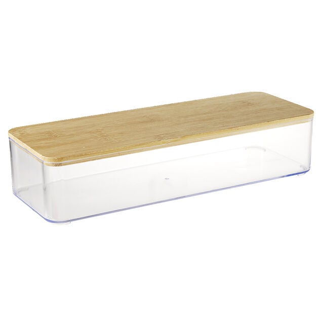 Bo&icirc;te de rangement x3 plastique transparent couvercle bambou