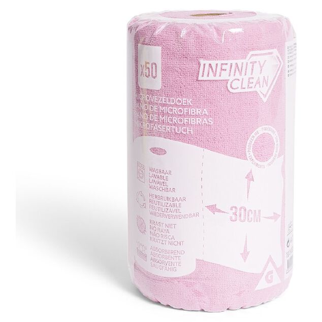 Rouleau de 50 chiffons en microfibre rose