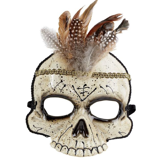 Masque squelette vaudou avec plumes