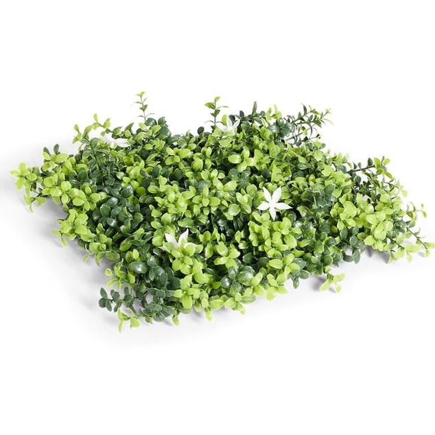 Carr&eacute; v&eacute;g&eacute;tal artificiel feuillage et fleurs blanches 25x25cm clipsable