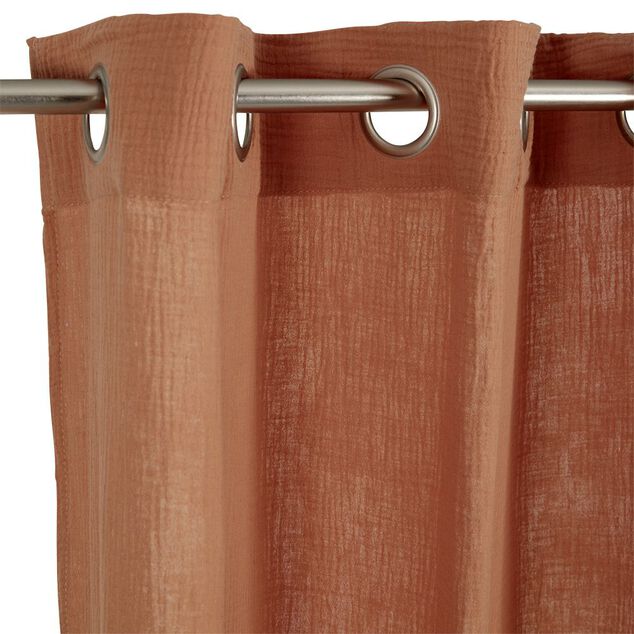 Rideau &agrave; oeillets gaze de coton terracotta uni 135xL240cm