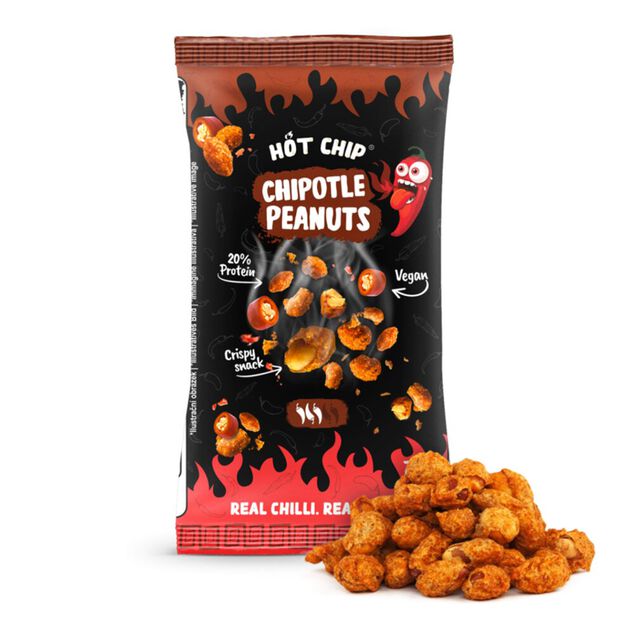 Cacahu&egrave;tes piquantes Hot Chip crispy &eacute;pic&eacute;es saveur piment chipotle 70gr